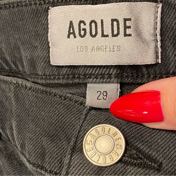 AGOLDE feral faded black dark gray Toni mid-rise straight leg frayed hem jeans - Picture 11 of 15